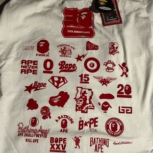 Bape White and Red Graphic Tee - 30th Anniversary